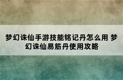 梦幻诛仙手游技能铭记丹怎么用 梦幻诛仙易筋丹使用攻略